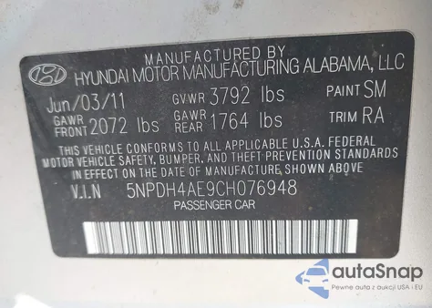 2012 Hyundai Elantra Gls from USA, damaged, VIN 5NPDH4AE9CH076948